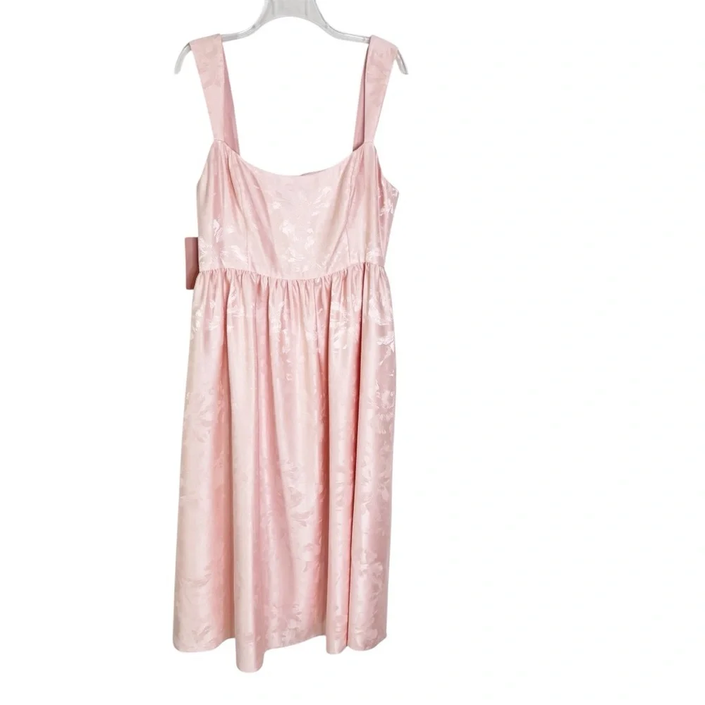 NWT BHLDN Poppy Square Neck Satin Jacquard Midi Dress Blush Pink Size 14